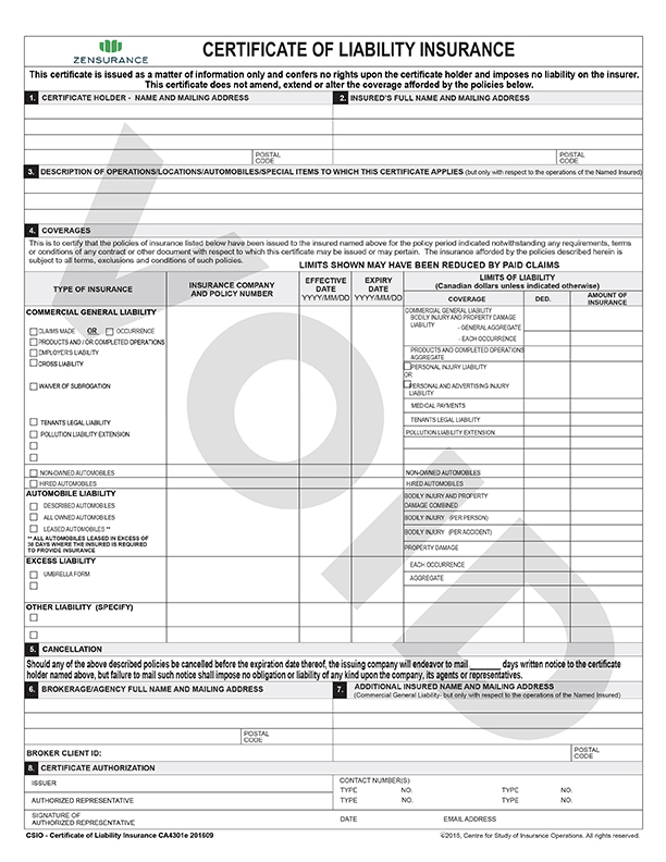 Certificate of Insurance - VOID