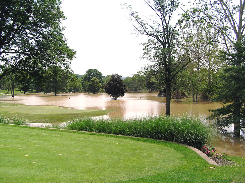 golf course flooded by storm