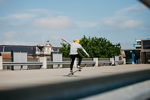 skateboarding skateboarder on vacant commercial property