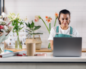 A young businesswoman exploring her insurance options.