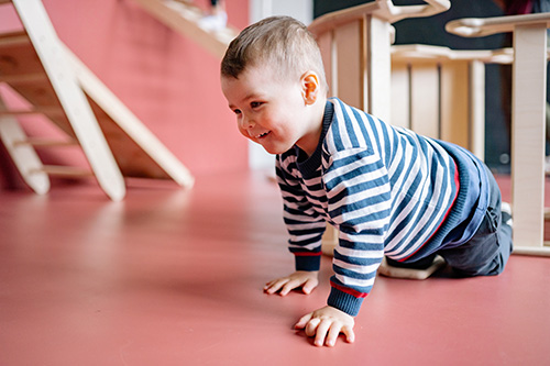 child playing in basement