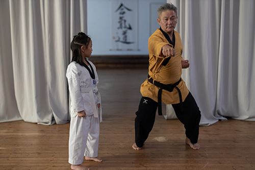 karate instructor training student