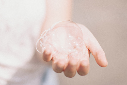 soap bubbles on hand