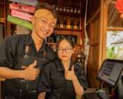 Business partners happy to have launched their business.