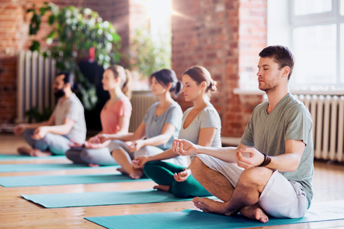 A yoga class.