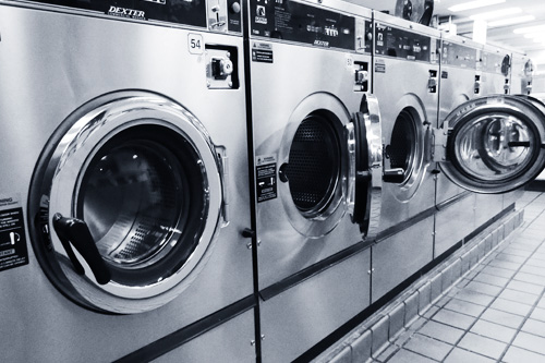 Inside a laundromat